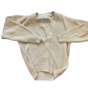 VINTAGE 90s Point Zero Beige Chunky Rib Knit Cardigan Mens SMALL